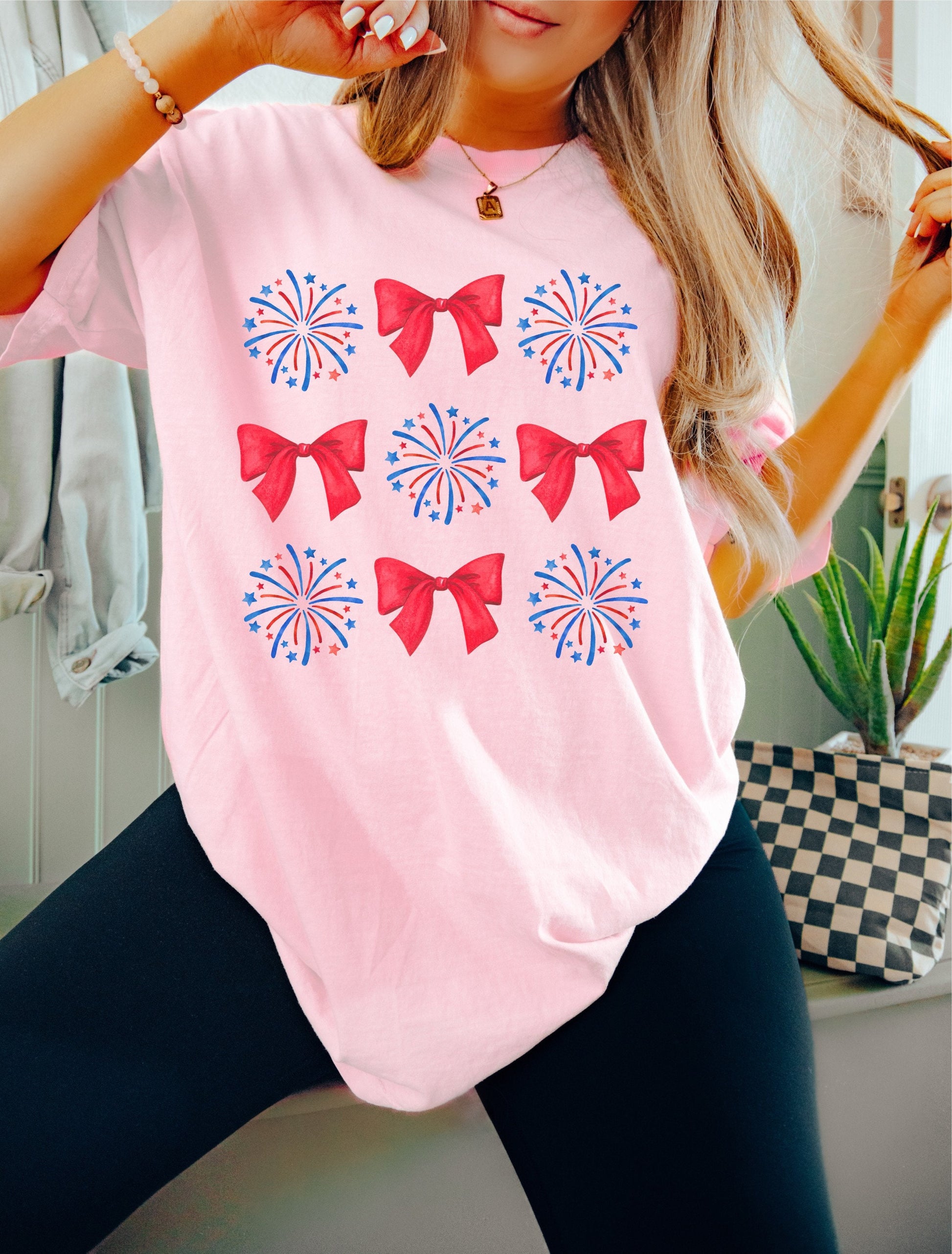 July 4th Shirt, Coquette 4th of July Shirt, USA Shirt, Retro 4th of July Shirt, Comfort Colors® Shirt, Summertime Tee, Fireworks and Bows