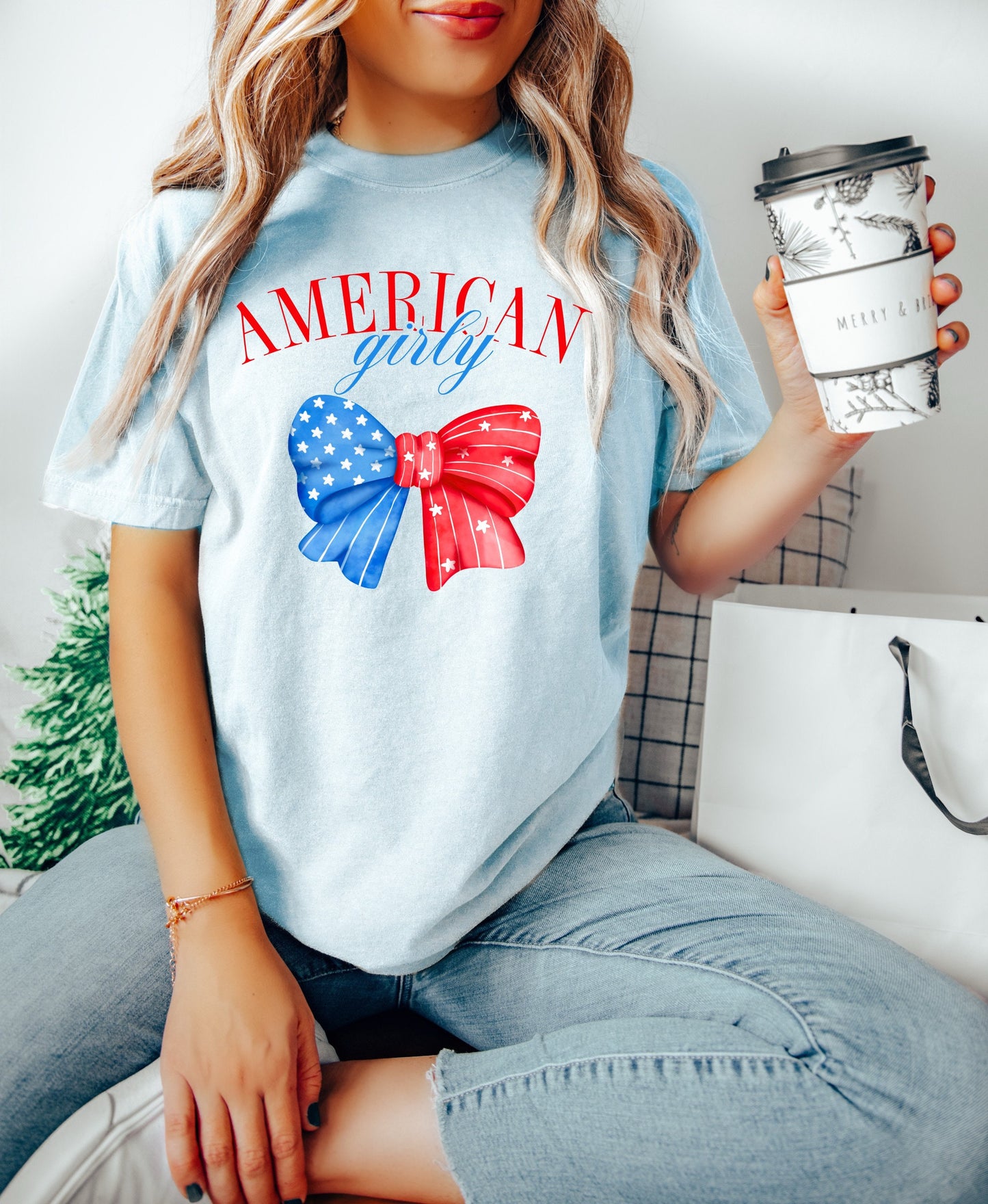 July 4th Shirt, Coquette 4th of July Shirt, USA Shirt, Retro 4th of July Shirt, Comfort Colors Shirt, Summertime Tee, American Girly Big Bow