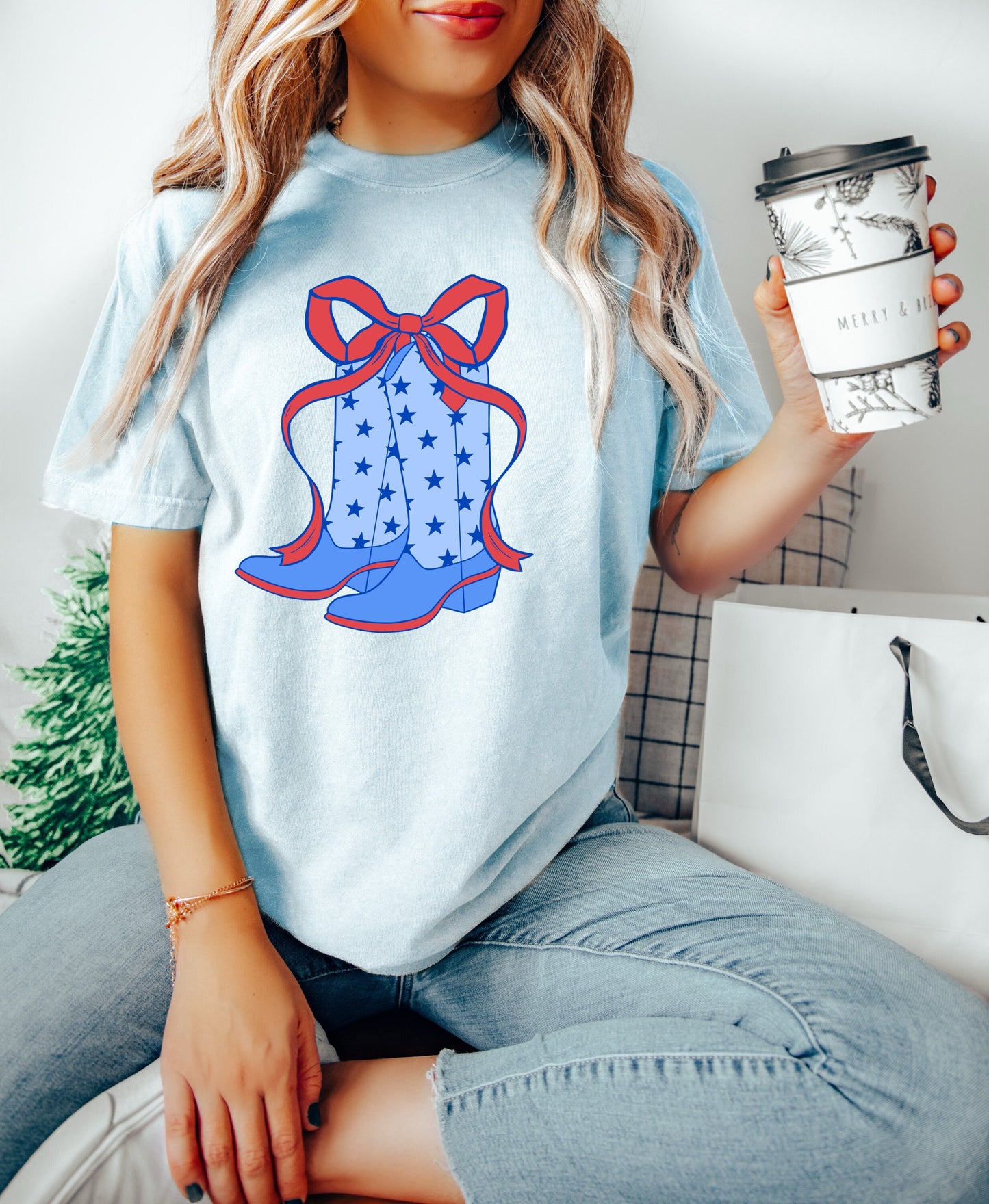 Cowgirl Boots July 4th Shirt, Coquette 4th of July Shirt, Retro 4th of July Shirt, Comfort Colors® Shirt, Summertime Tee, Coquette Cowgirl