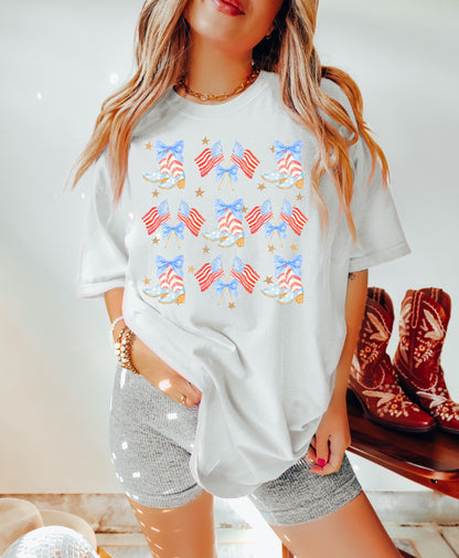 Cowgirl Boots and Bows Shirt, Coquette 4th of July Shirt, Retro July 4th Shirt, Comfort Colors® Shirt, Summertime Tee, Coquette Cowgirl