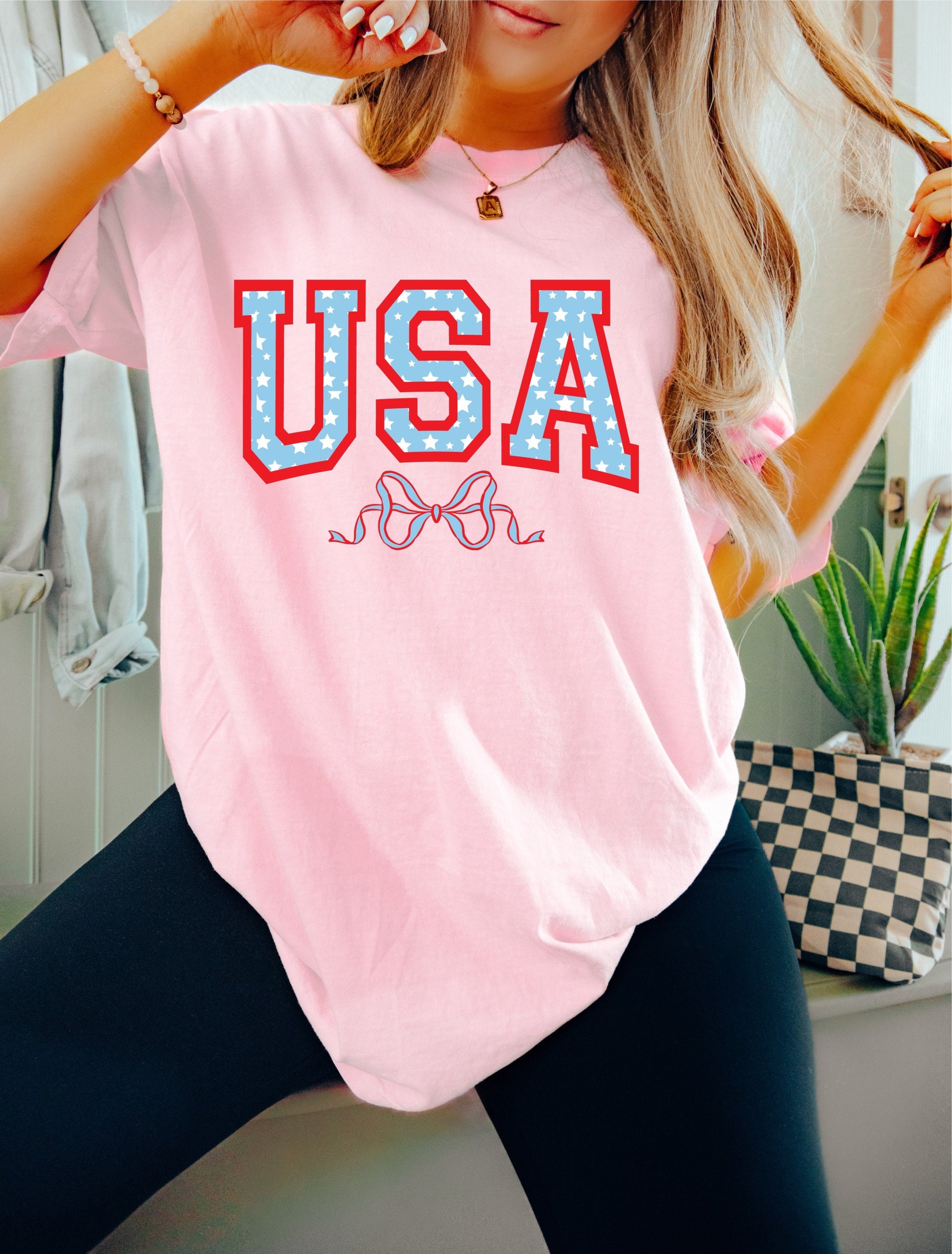 USA Coquette Bow July 4th Shirt, Coquette 4th of July Shirt, Retro 4th of July Shirt, Comfort Colors® Shirt, Summertime Tee Coquette Girly