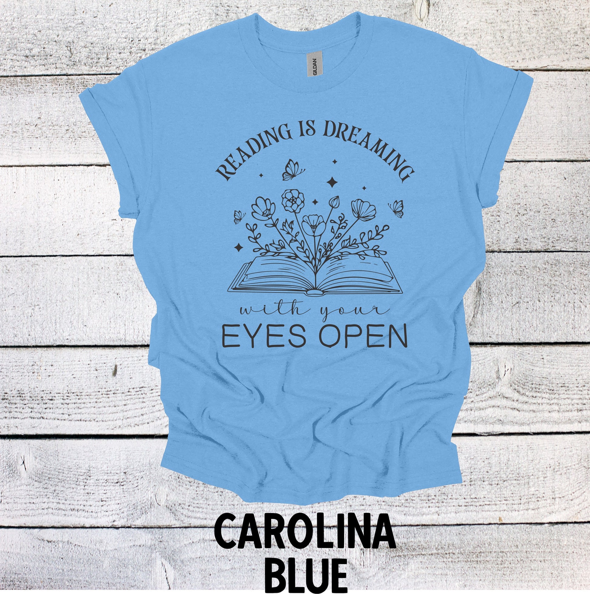 Reading is dreaming with your eyes open floral book shirt