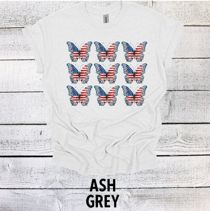 4th of July Shirt with Flag Butterflies - Festive Patriotic Top for Independence Day