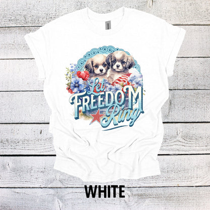 Let Freedom Ring Puppies Independence Day Tee - July 4th Shirt -USA Pride