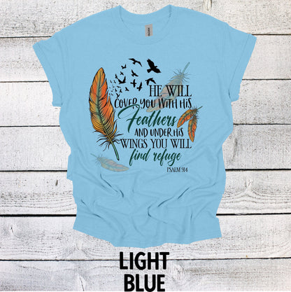 He will cover you with his feathers Christian Floral Shirt Christian Shirts Religious Shirt Christian Shirt Bible Verse Shirt