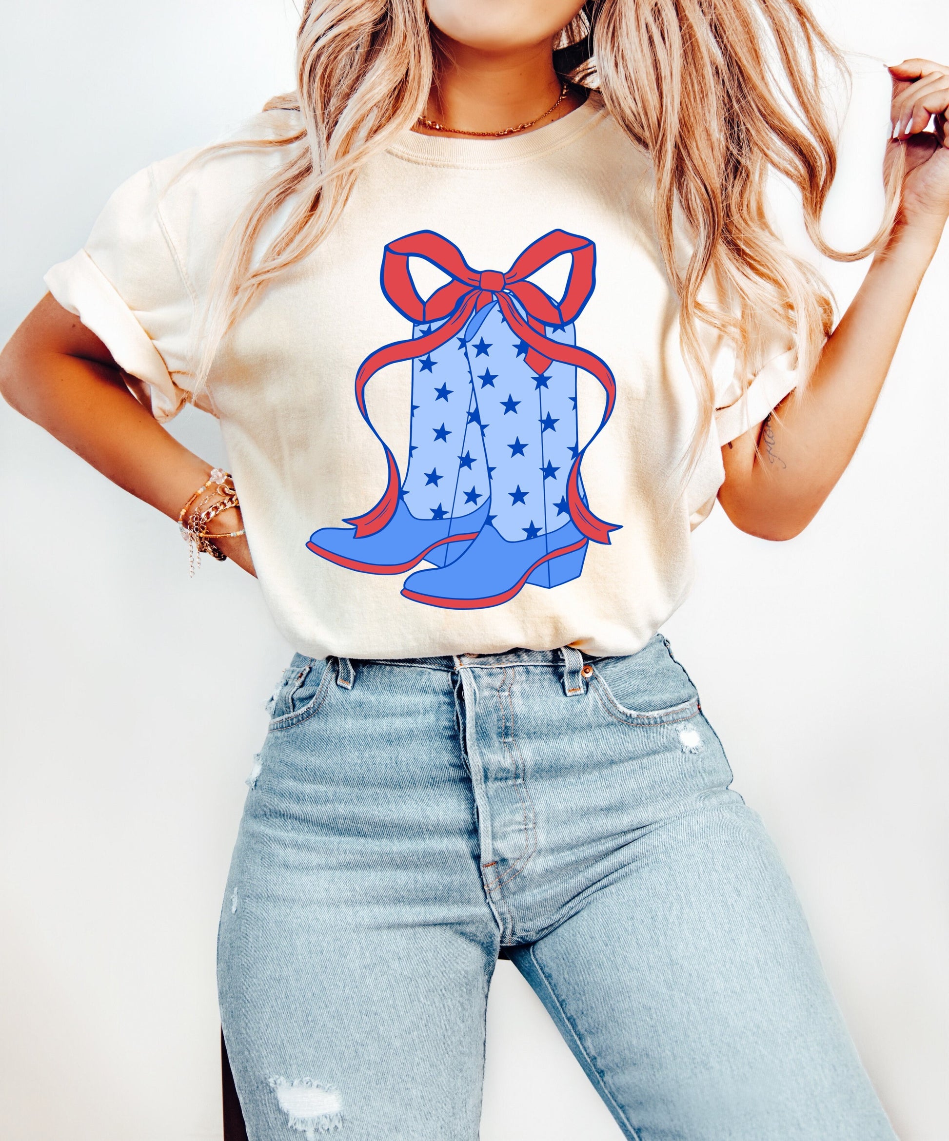 Cowgirl Boots July 4th Shirt, Coquette 4th of July Shirt, Retro 4th of July Shirt, Comfort Colors® Shirt, Summertime Tee, Coquette Cowgirl