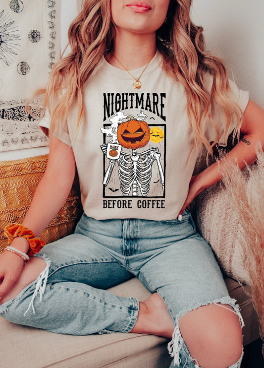 Nightmare Before Coffee Halloween Shirt - Funny Unisex Tee Skeleton Halloween Shirt