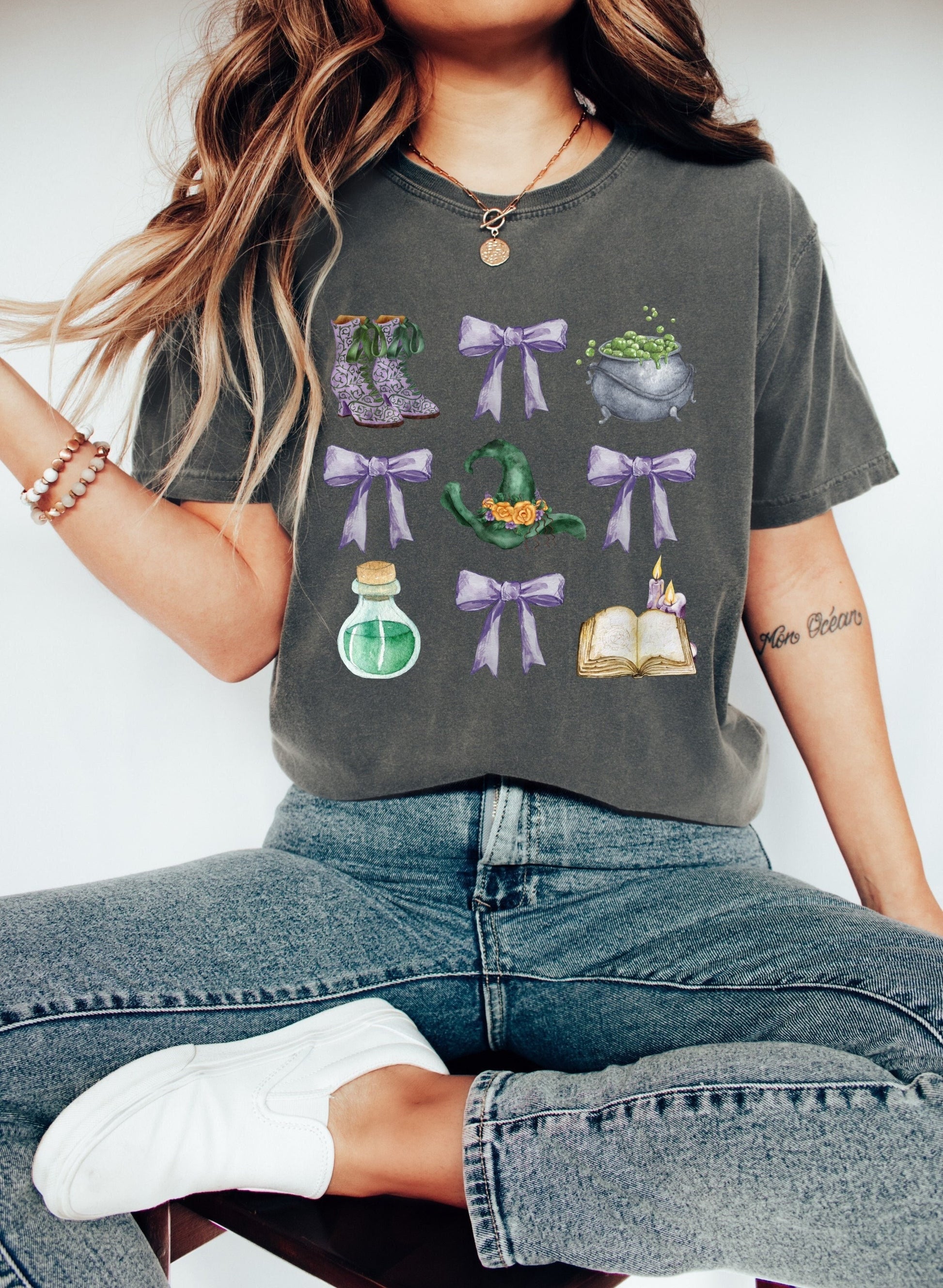 Witch Bow Collage Halloween Shirt, Coquette Bow Halloween Shirt, Halloween Shirts, Spooky Season Shirt, Coquette Top