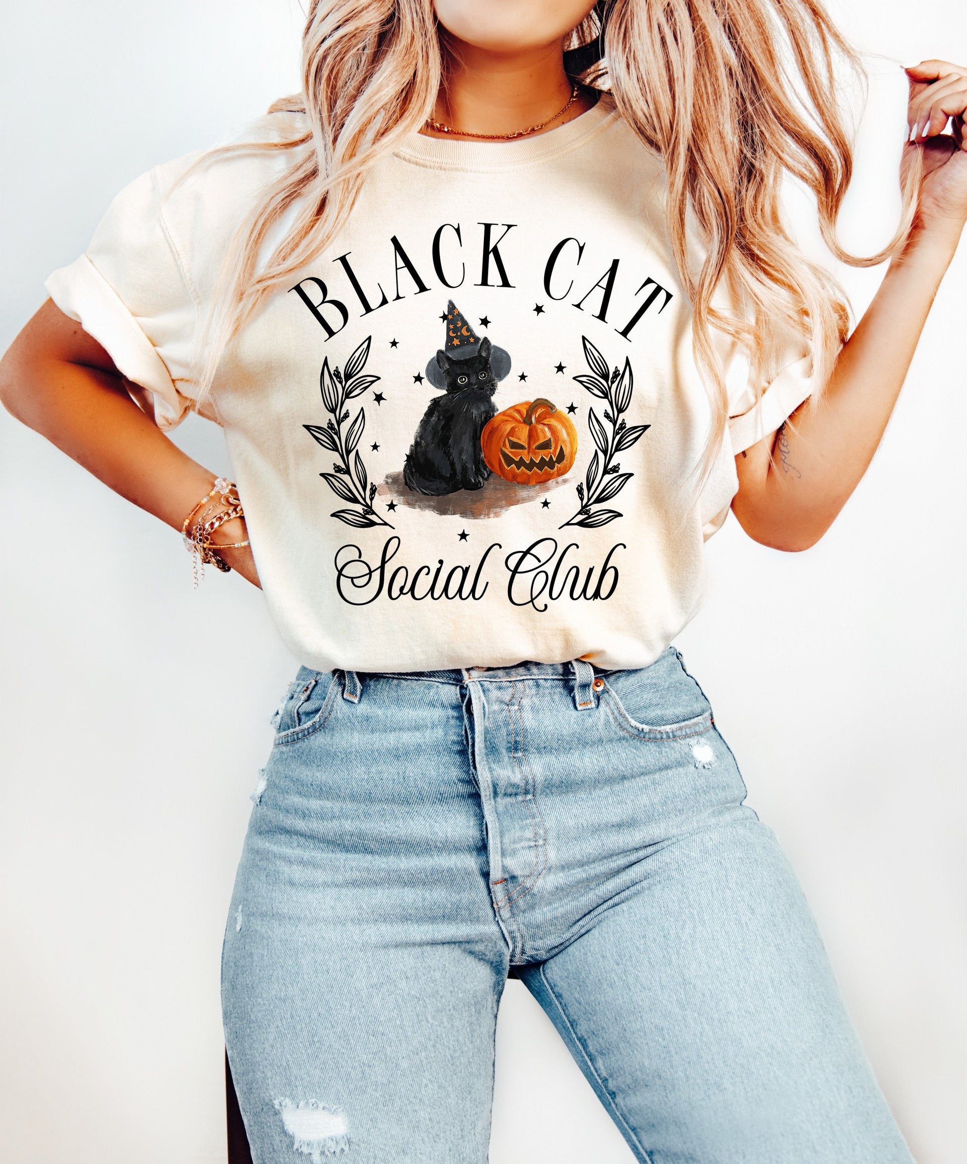 Cute Pumpkin Black Cat Social Club Halloween Shirt, Cute Witch Halloween Shirt, Halloween Shirts, Spooky Season Shirt, Witches Halloween Top