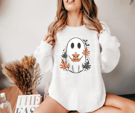 Ghost with Pumpkin Halloween Sweatshirt, Cute Halloween Sweatshirt, Halloween Shirts, Spooky Season Shirt, Trendy Halloween Sweatshirt