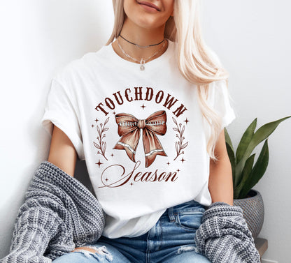 Touchdown Season Coquette Football Bow Shirt, Football Lover Shirt, Gift for Her, Retro Shirt, Graphic Shirt Sports Shirt, Cute Football Top