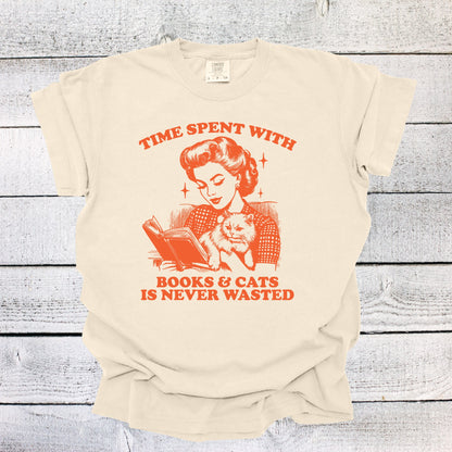 Time Spent with Books and Cats is Never Wasted Shirt