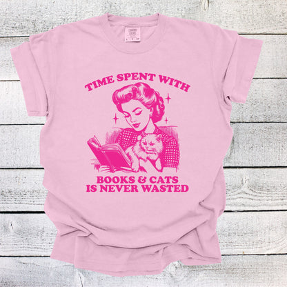 Time Spent with Books and Cats is Never Wasted Shirt