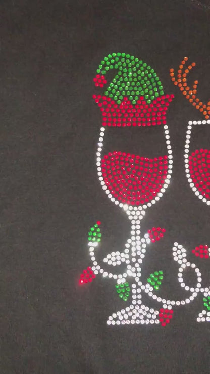 Christmas Elf Deer Santa Wine Rhinestone Shirt