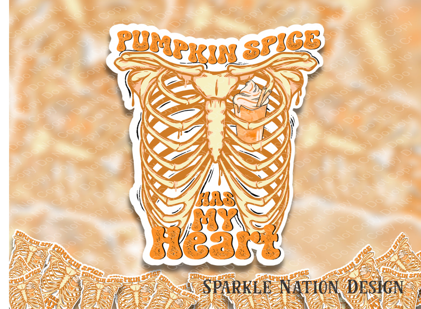 Pumpkin Spice Has My Heart Skeleton Sticker