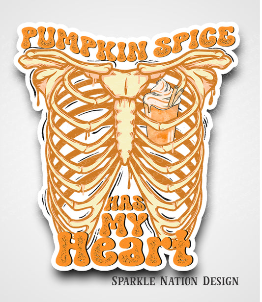 Pumpkin Spice Has My Heart Skeleton Sticker