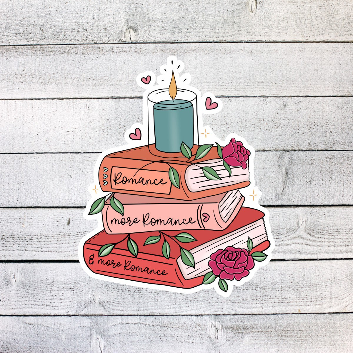 Romance Book Stack Candle Book Lover Sticker