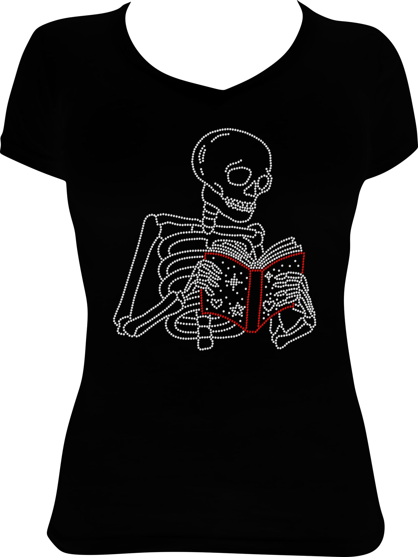 Skeleton Book Reader Rhinestone Shirt