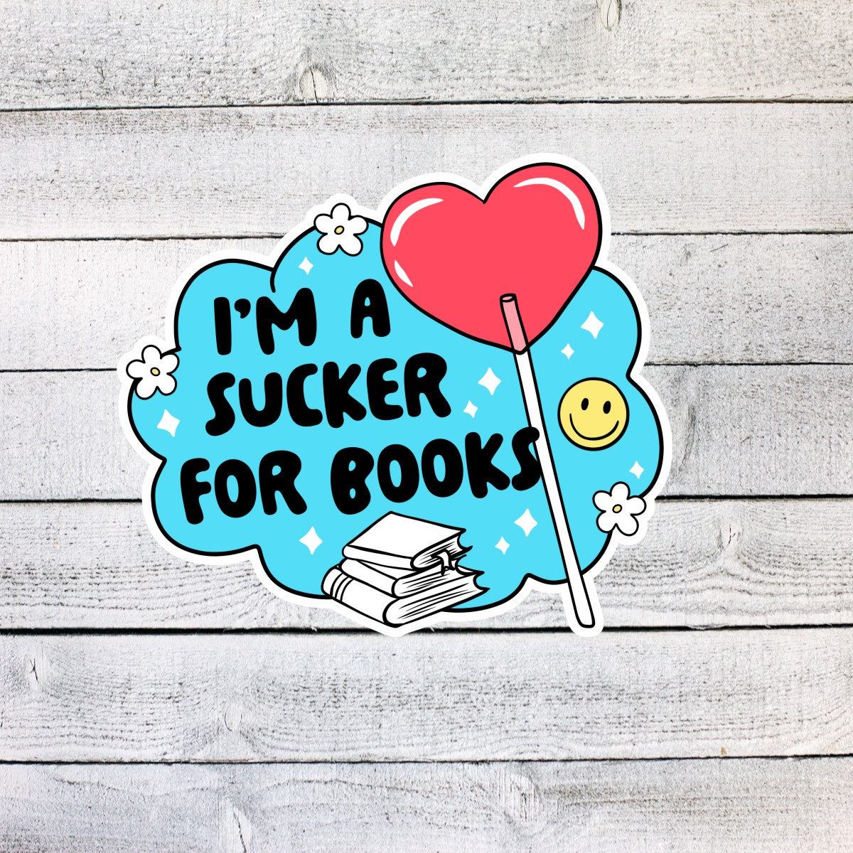 I'm a Sucker for Books Heart Lollipop Sticker