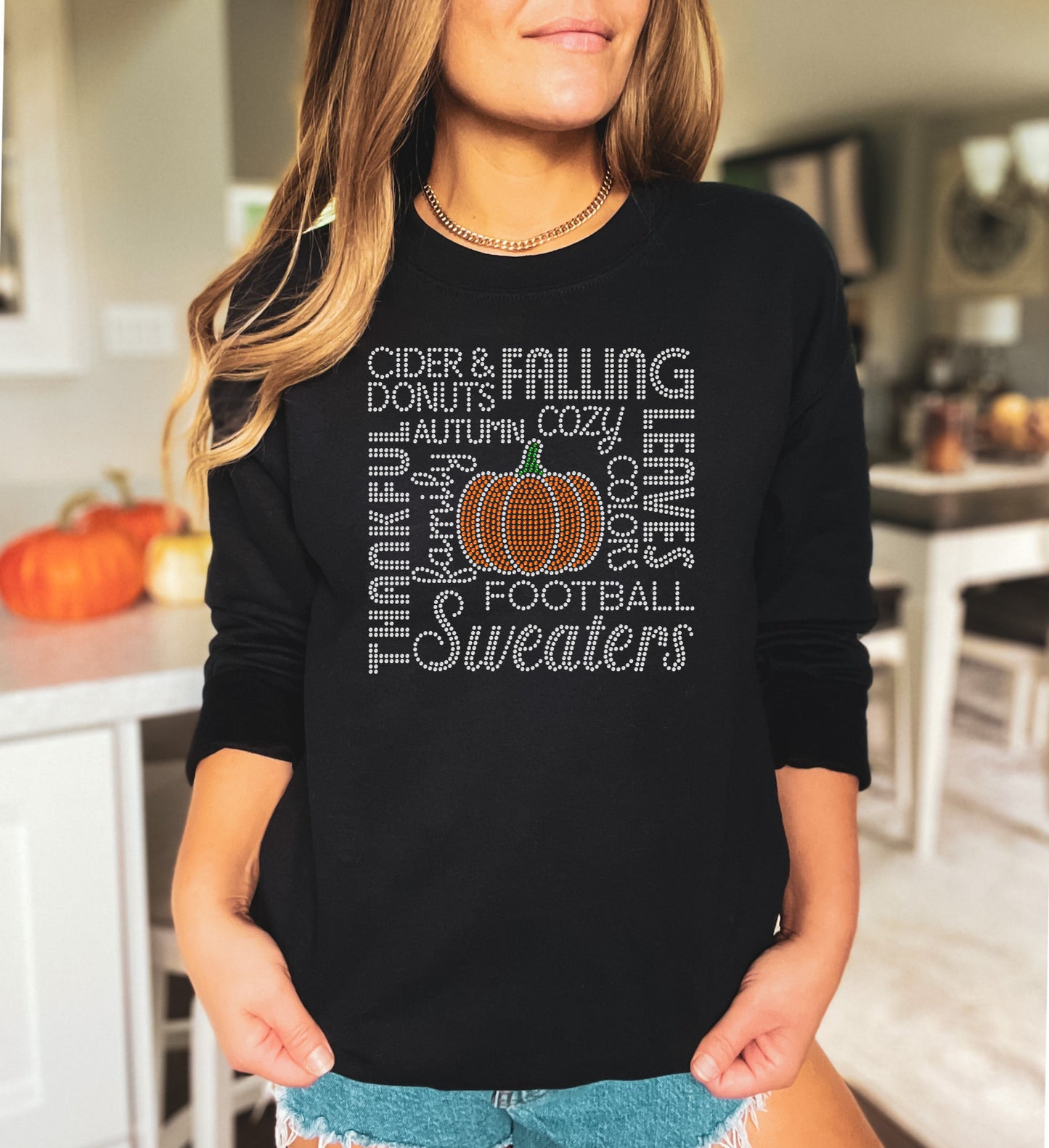 Thanksgiving Pumpkin Words Rhinestone Sweatshirt