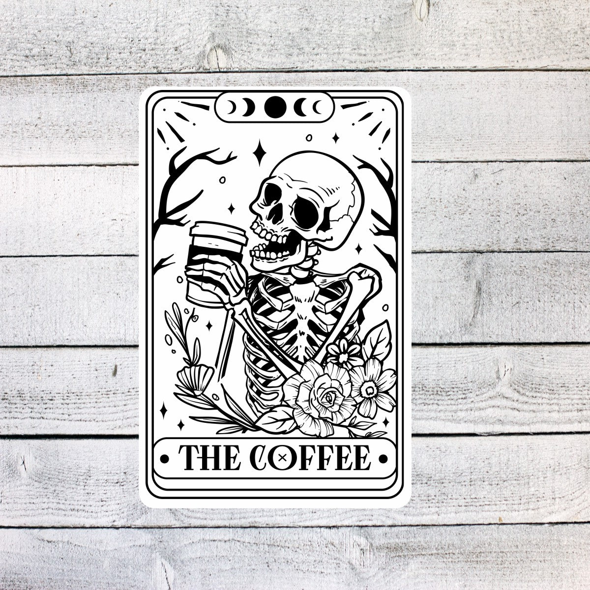The Coffee Skeleton Tarot Card Sticker